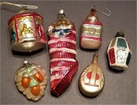 6 Antique Figural Glass Christmas Ornaments