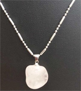 925 stamped 18" necklace with pink stone pendant