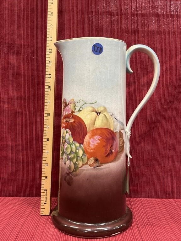 Dresden China tankard with fruit transfer 13”