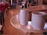 Two pieces of vintage stoneware: round footwarmer