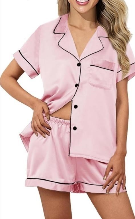 New (SizeM) Womens Pajama Sets Silk Satin Pajamas