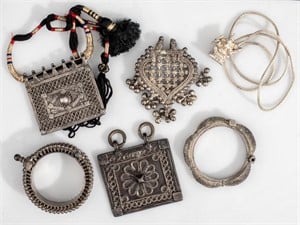 Indian Handcrafted Silver Jewelry, 6 Pieces