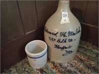 J Fisher Lyons, NY salt glaze crock jug & other