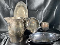 Six (6) Piece Silver Plate Pitcher & More