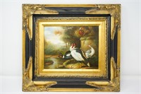 Signed framed oil painting of ducks/birds