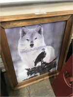 Wolf/ eagle framed picture, 20 x 24