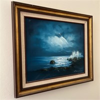Framed Ocean Acrylic Painting, Signed