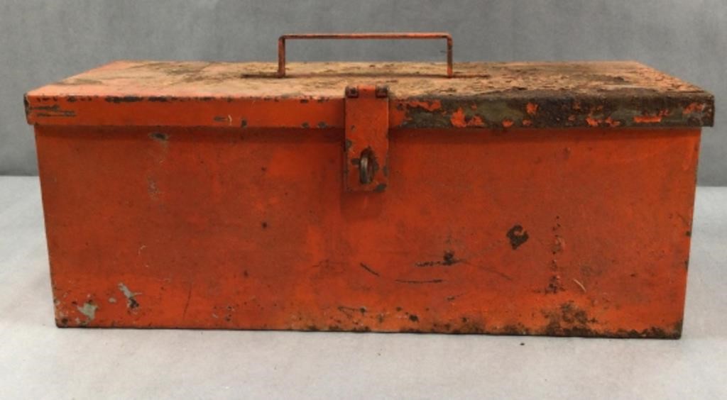 Vintage orange tractor  toolbox