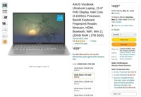 OF3189  ASUS VivoBook 15.6 Ultrabook Laptop FHD
