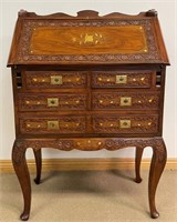 ORNATE SOLID MAHOGANY WITH BRASS ACCENT DESK