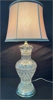 CHIC HEAVY GLASS TABLE LAMP W SILK SHADE