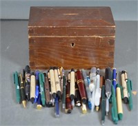 Vintage Wood Ballet Box & Collection of Pens