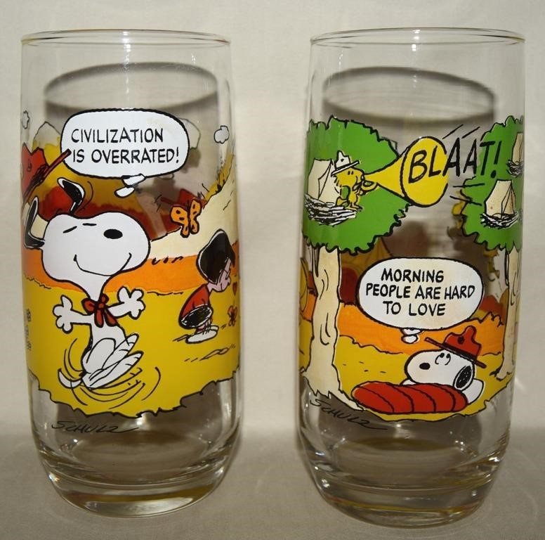 (2) Vtg McDonalds Camp Snoopy Peanuts Glasses