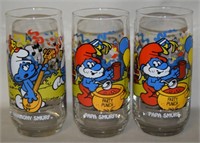 (3) 1983 Peyo Smurfs Character Glasses: Papa +
