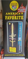 Large fireworks sign in metal casing. Comes with