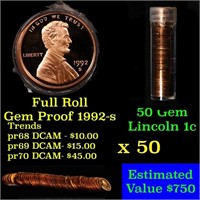 Gem Proof Lincoln 1c roll, 1992-s 50 pcs