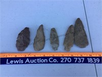 5 large Arrowheads - Lifetime Collection found on