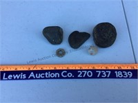 3 smooth black lightweight stones, granite ball &