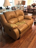 Beige Leather Reclining Love Seat