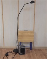 Heater, lamp and wood folding chair