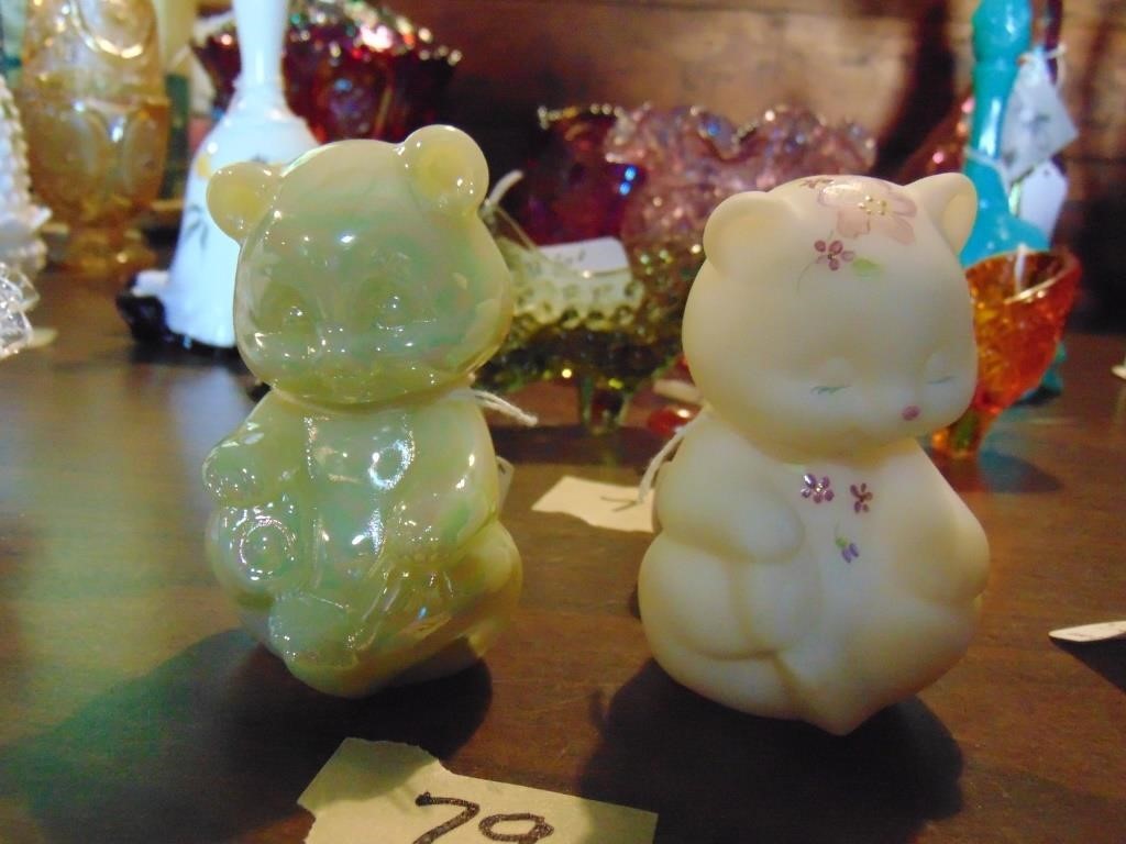 (2) Fenton Art Glass Bears