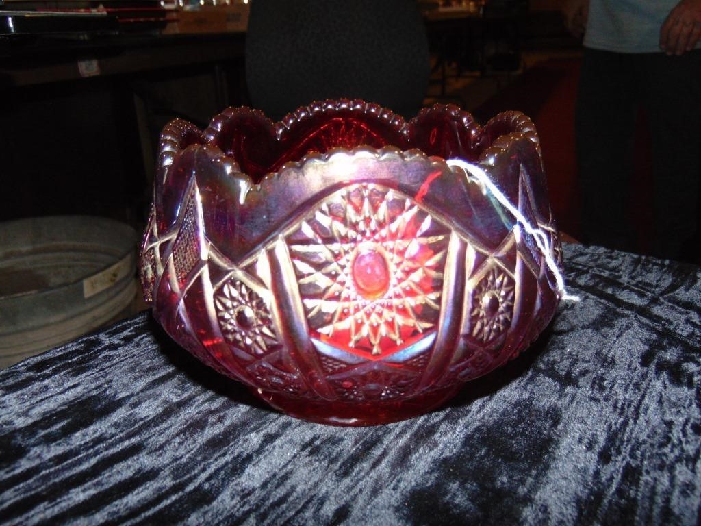 Red Carnival Indiana Glass Cut Bowl