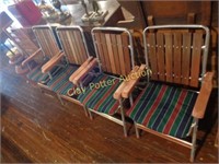 Set of 4 Wooden Slat Lawn Chairs