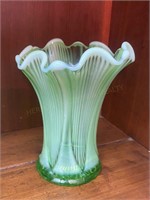 Vintage Green Ruffled Vase