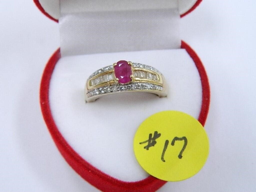 14kt Yellow Gold 4.9gr. Diamond and Ruby Ring,