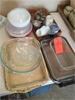 pyrex bowls, casserole dishes, measuring cups, etc