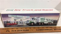 Vintage Hess toy truck and racer.  In original