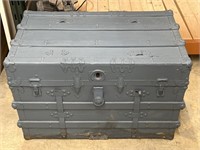 Vintage Blue Painted Steamer Trunk Storage Box