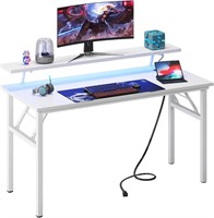 DlandHome Computer Desk 47 with LED Lights & Power