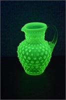 Fenton Vaseline Glass Hobnail Pitcher