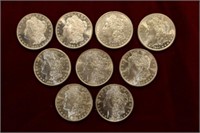 9pcs Morgan Silver Dollars, 1880-S, 1881, 1882