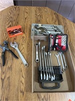 Wrenches, antique drill, punches