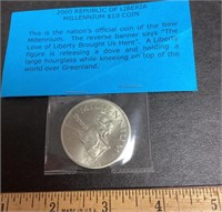 2000 Republic of Liberia $10 millenium coin