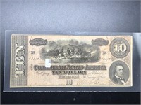 1864 10 $ CONFEDERATE NOTE  VF