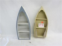 2 Wooden Row Boat Displays with 2 Shelves