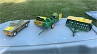 Ertl truck, John Deere square baler and drill