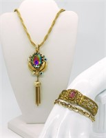 Vintage Filigree Bracelet, Mystic Quartz necklace