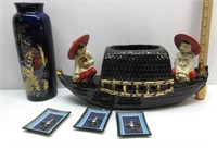 Oriental Ceramic Boat W/ Vase