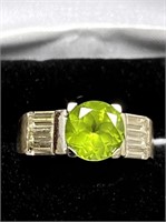 SILVER 2 CT ROUND GREEN PERIDOT SOLITAIRE RING