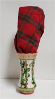 Round Christmas Plaid Tablecloth & Vase