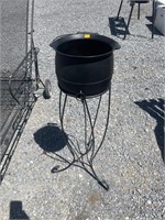 Wrought iron stand w/ cast iron bucket