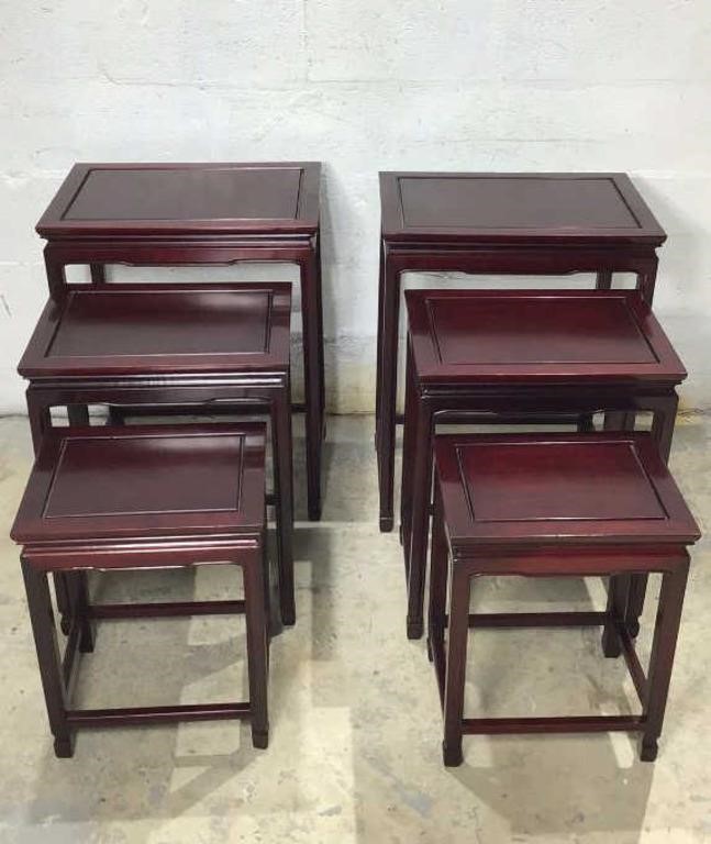 Two 3Pc Rosewood Nesting Table Sets M
