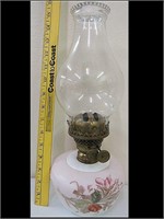 VICTORIAN MILK GLASS FLORAL DECORATED KEROSIN LAMP