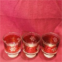 Set Of 3 Small Ruby Color Glasses (Vintage)