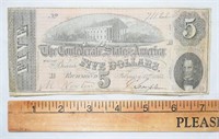 1864 CONFEDERATE FIVE DOLLAR NOTE