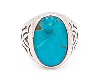 Bell Trading Post Sterling Turquoise Ring Sz. 10.5